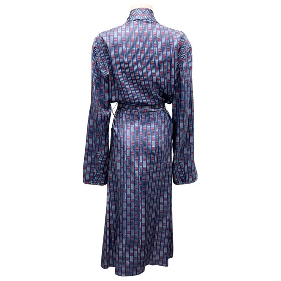 HERMES VINTAGE BLUE / RED ROPE AND BELT PRINT SILK ROBE WITH BELT - Picture 3 of 8